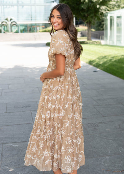 Esther Light Mocha Embroidered Dress