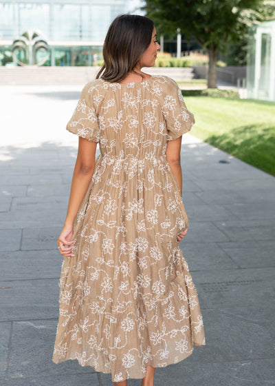 Esther Light Mocha Embroidered Dress
