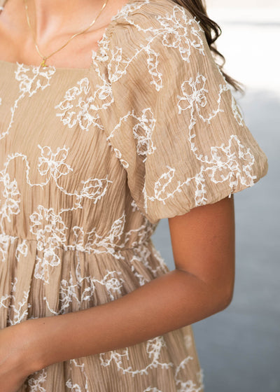 Esther Light Mocha Embroidered Dress
