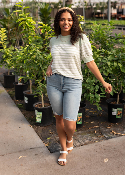 Sage stripe top