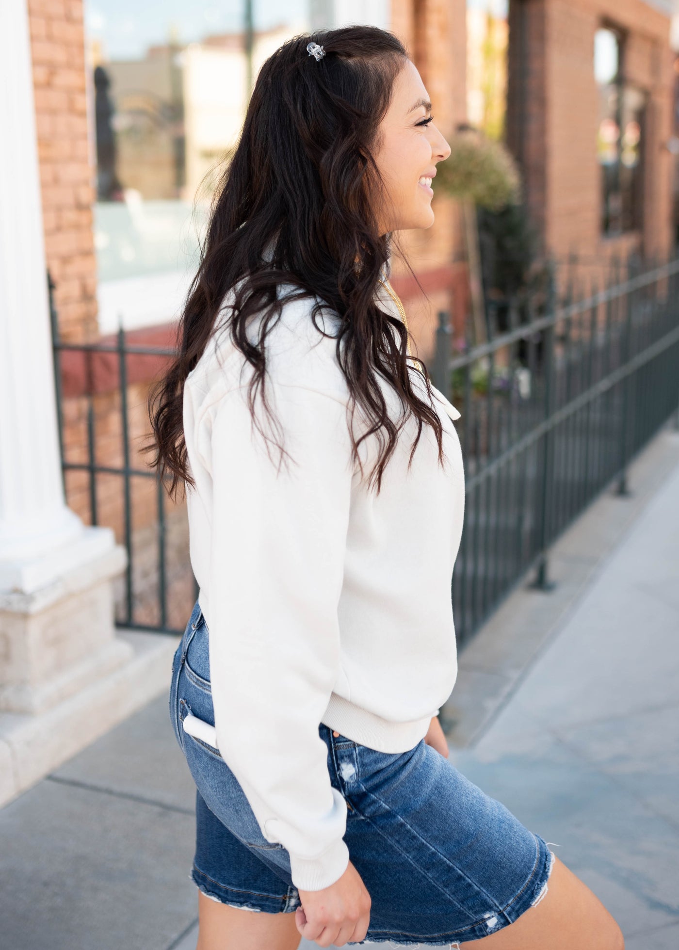 Eva Ivory Quarter Zip Sweatshirt - Scuba Fabric, High Neckline ...