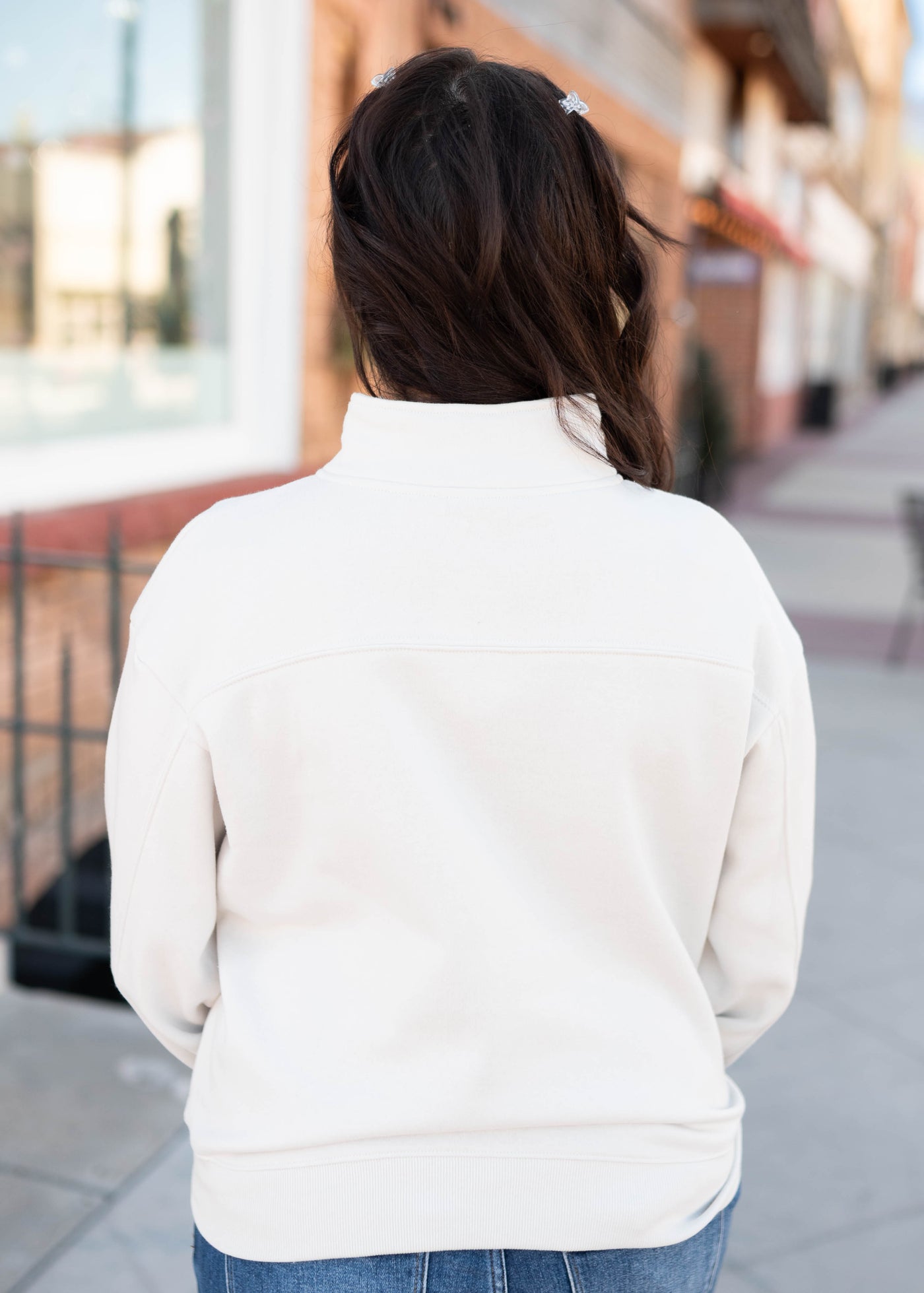 Eva Ivory Quarter Zip Sweatshirt - Scuba Fabric, High Neckline ...