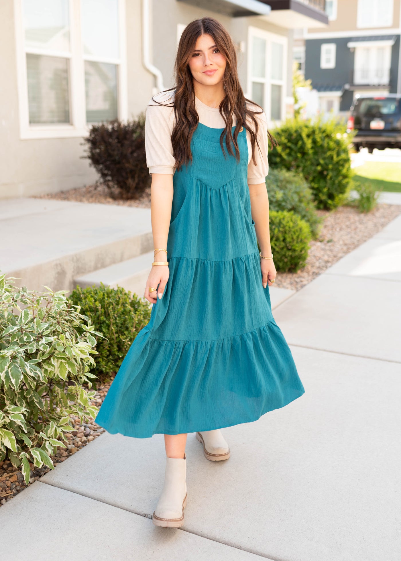 Everlee Teal Overall Dress