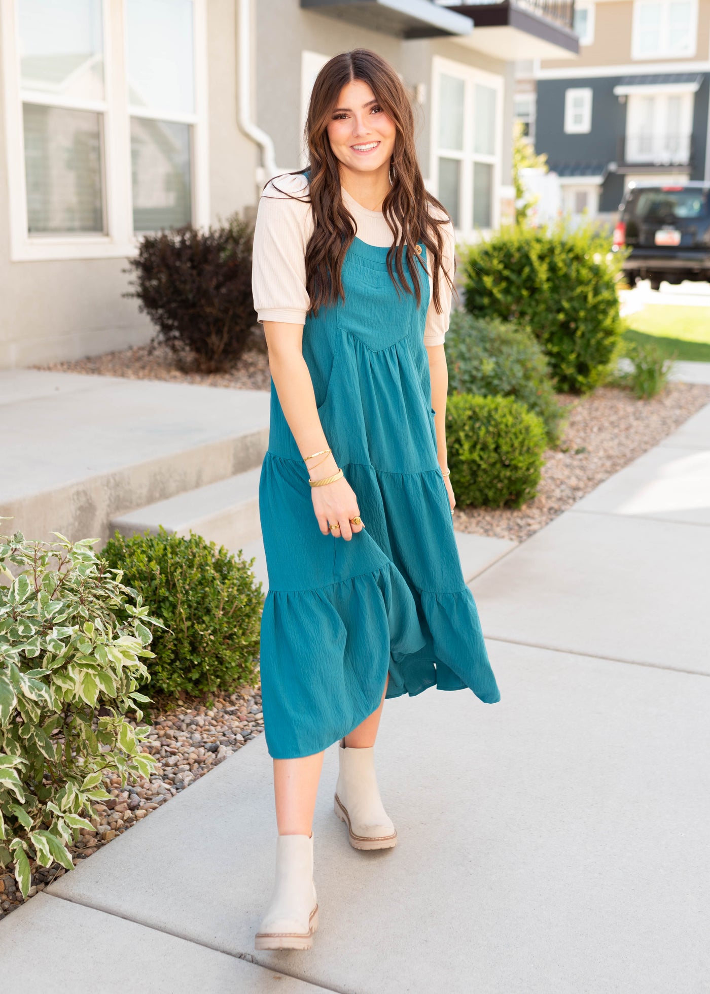 Everlee Teal Overall Dress