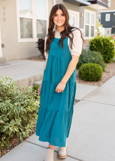 Everlee Teal Overall Dress