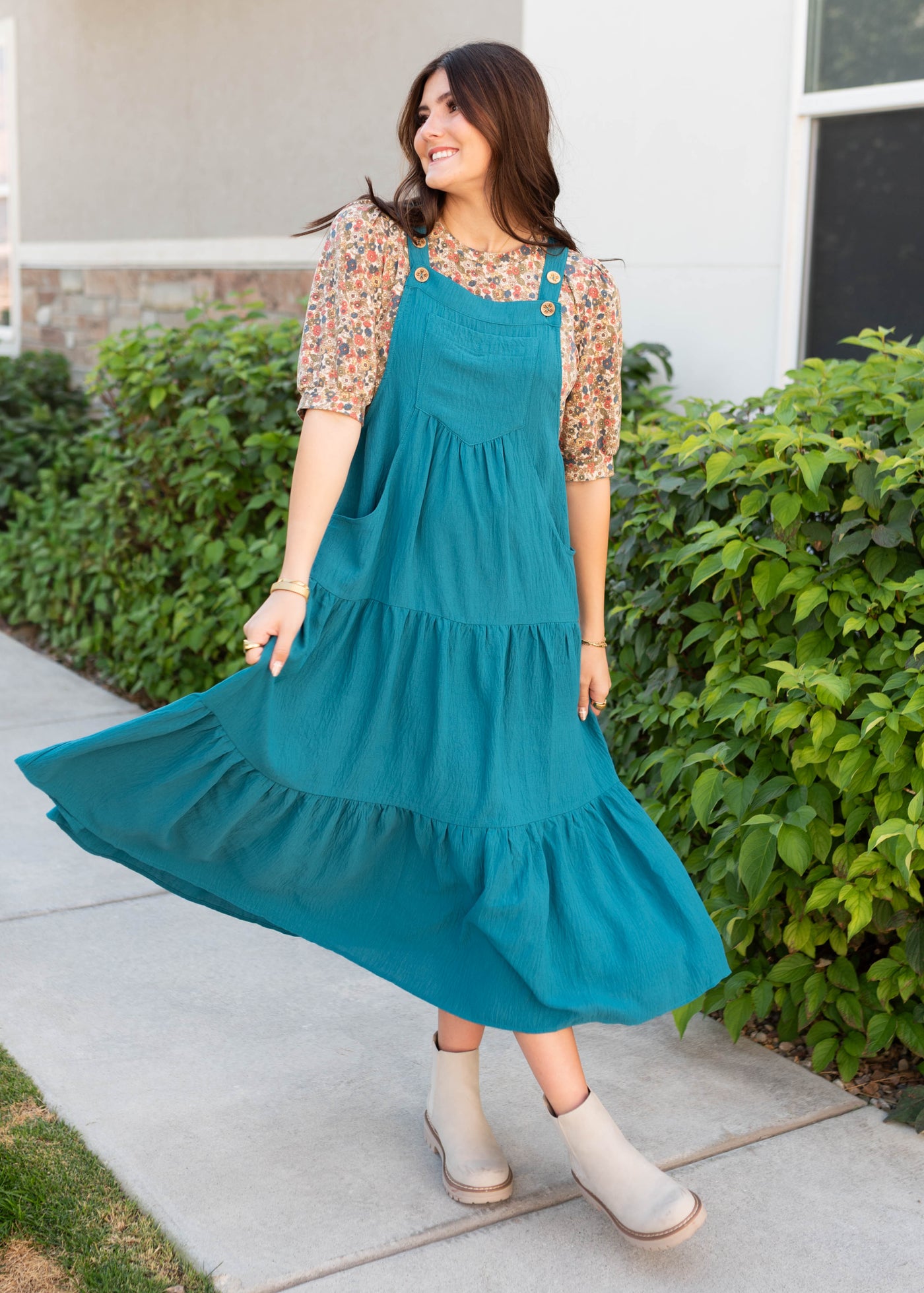 Everlee Teal Overall Dress