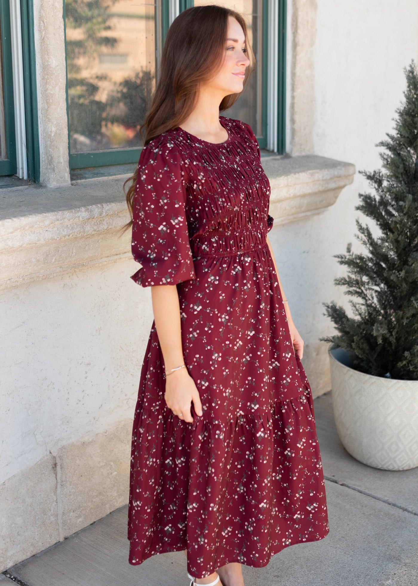 Everly Burgundy Floral Dress
