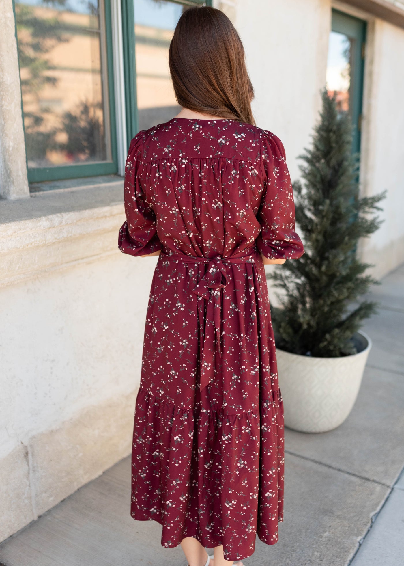 Everly Burgundy Floral Dress
