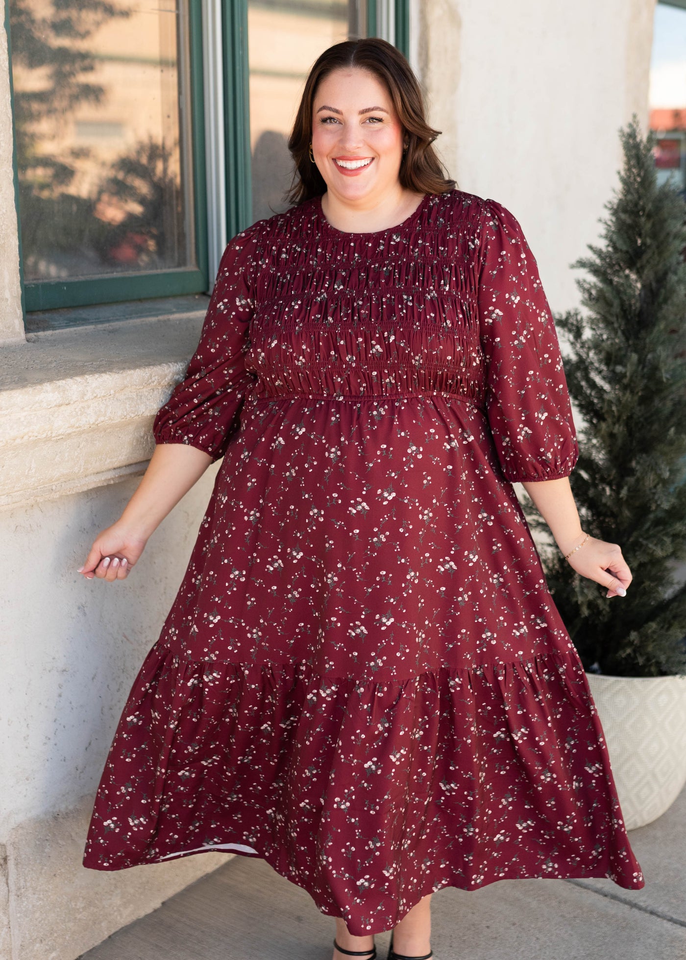 Everly Burgundy Floral Dress