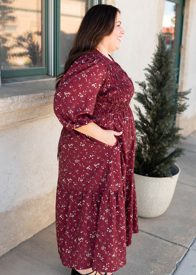 Everly Burgundy Floral Dress