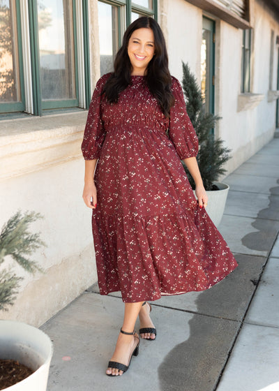 Everly Burgundy Floral Dress