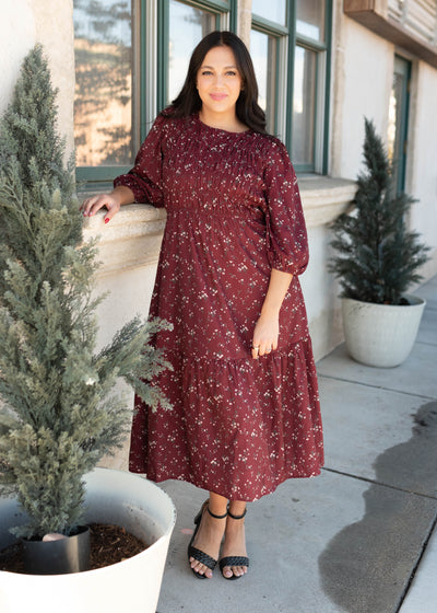 Everly Burgundy Floral Dress