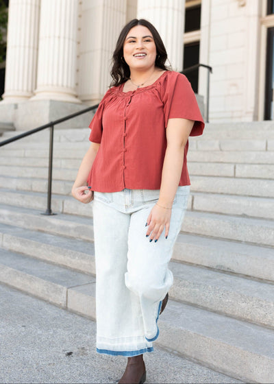 Evianna Terracotta Square Neck Top