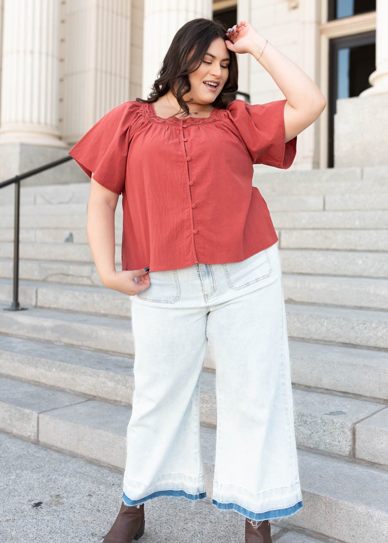 Evianna Terracotta Square Neck Top