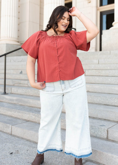 Evianna Terracotta Square Neck Top