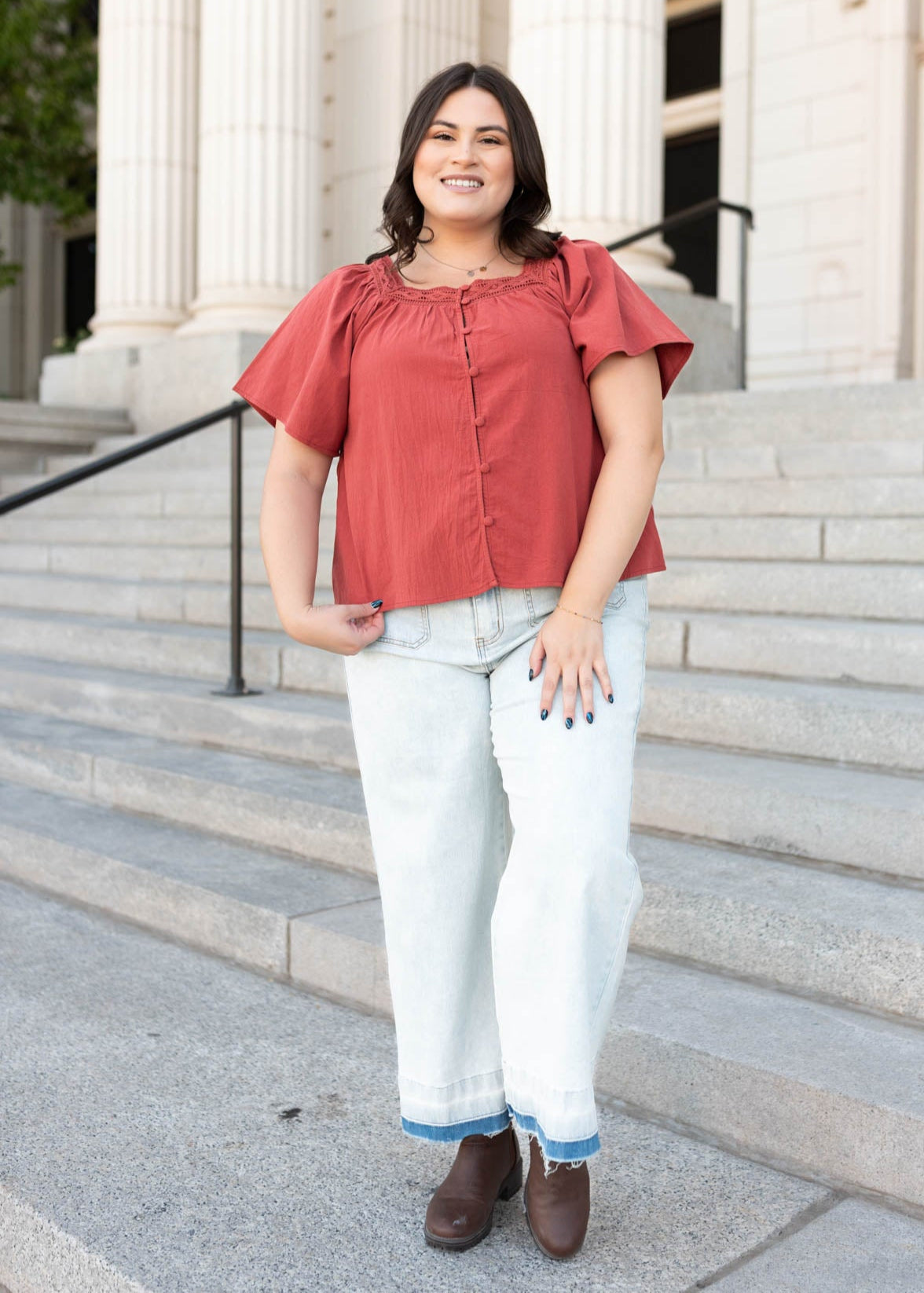 Evianna Terracotta Square Neck Top