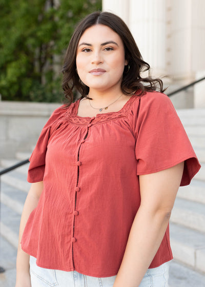 Evianna Terracotta Square Neck Top