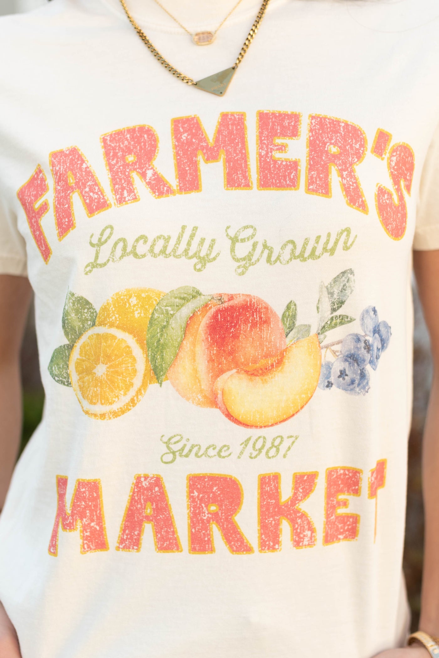 Close up of the picture on the farmers market graphic tee