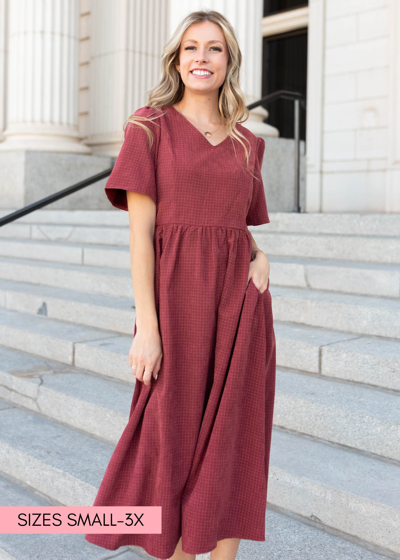 Dusty Maroon dress in sizes small to 3x