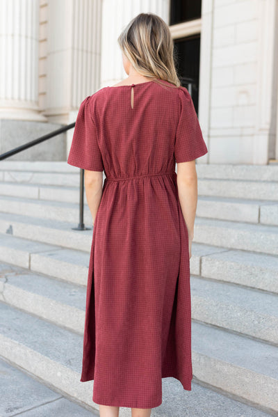 Back view of the usty maroon dress