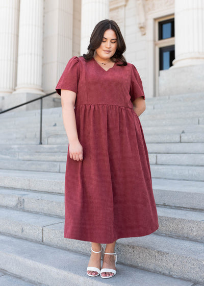 Dusty maroon dress in plus size at Lena Layne