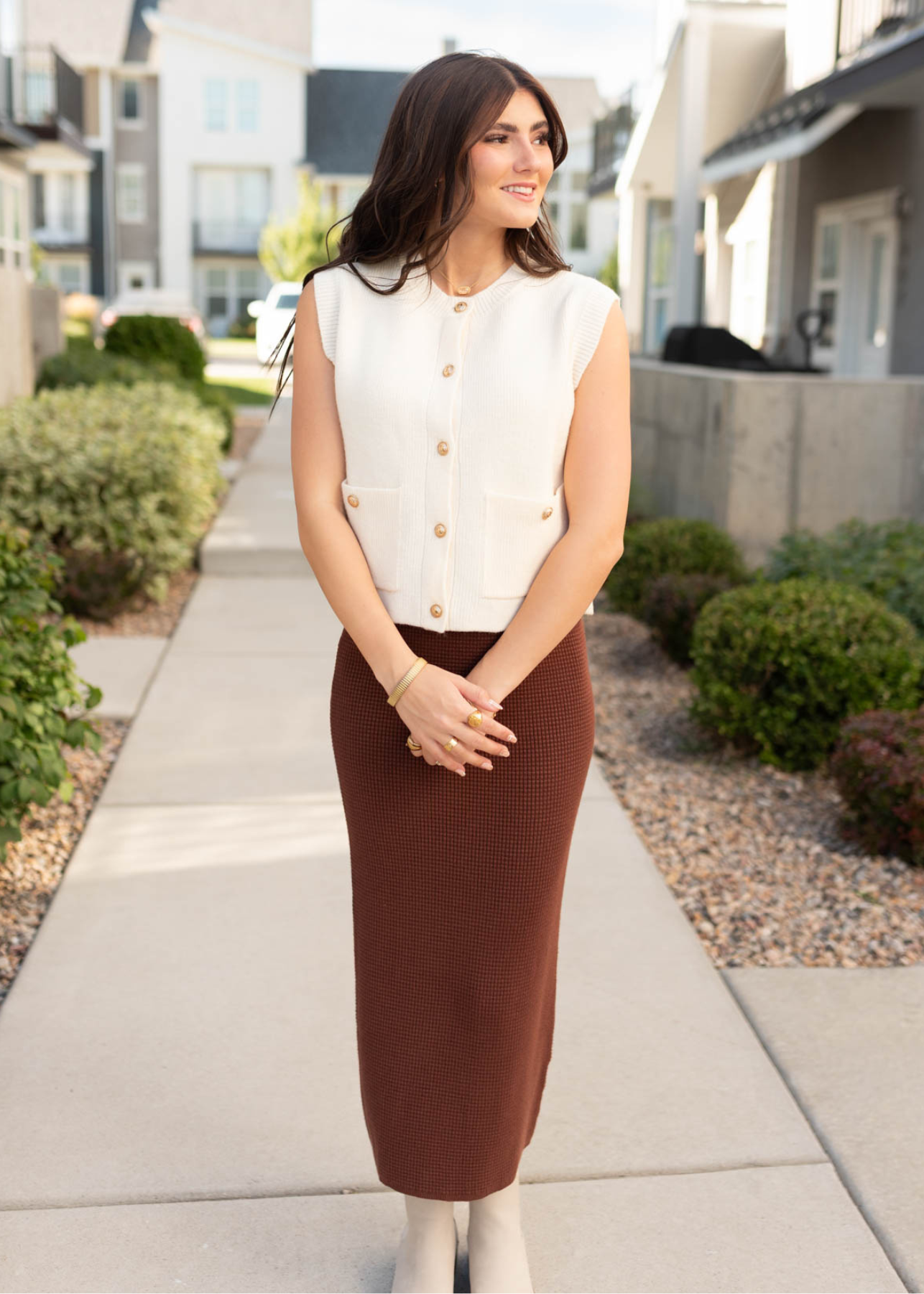 Modest ivory sweater that buttons up