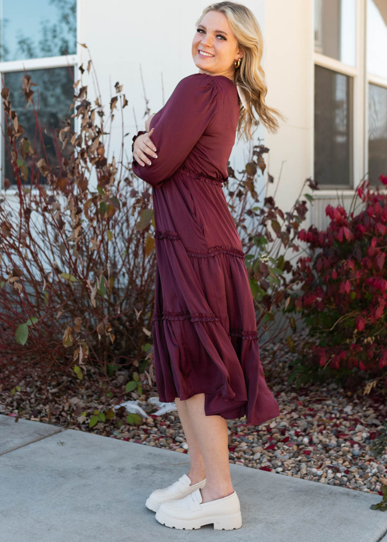 Side view of the plum dress