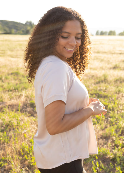 Side view of a blush top