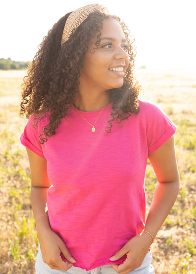 Short sleeve hot magenta top