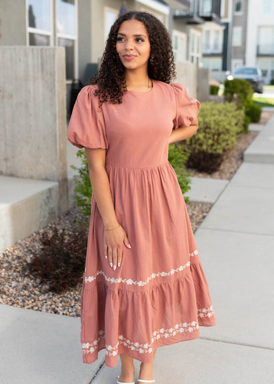 Dark rose embroidered dress