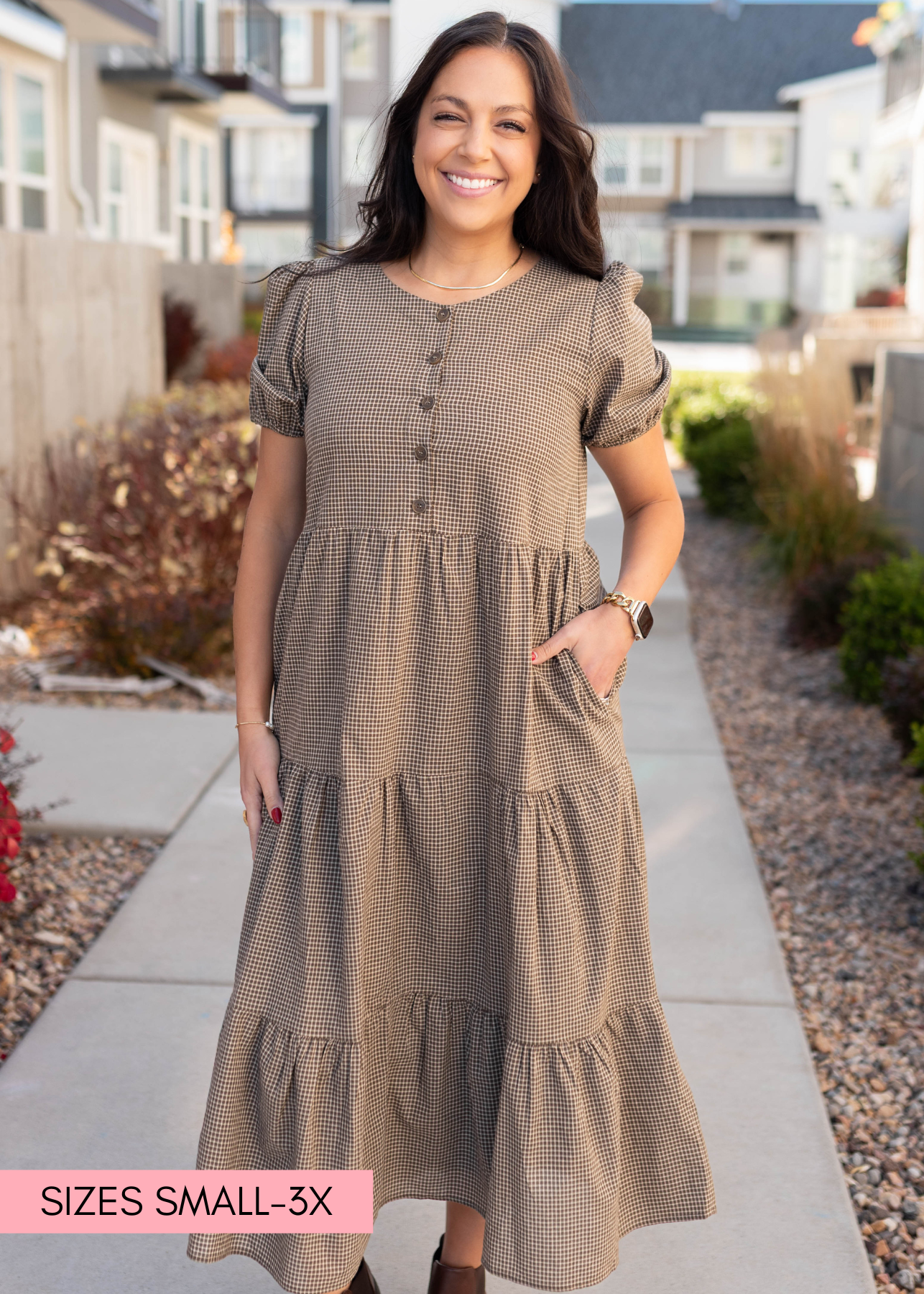 Gianna Dark Olive Gingham Dress