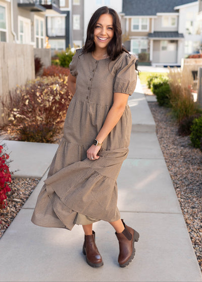 Gianna Dark Olive Gingham Dress