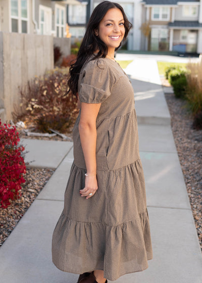 Gianna Dark Olive Gingham Dress