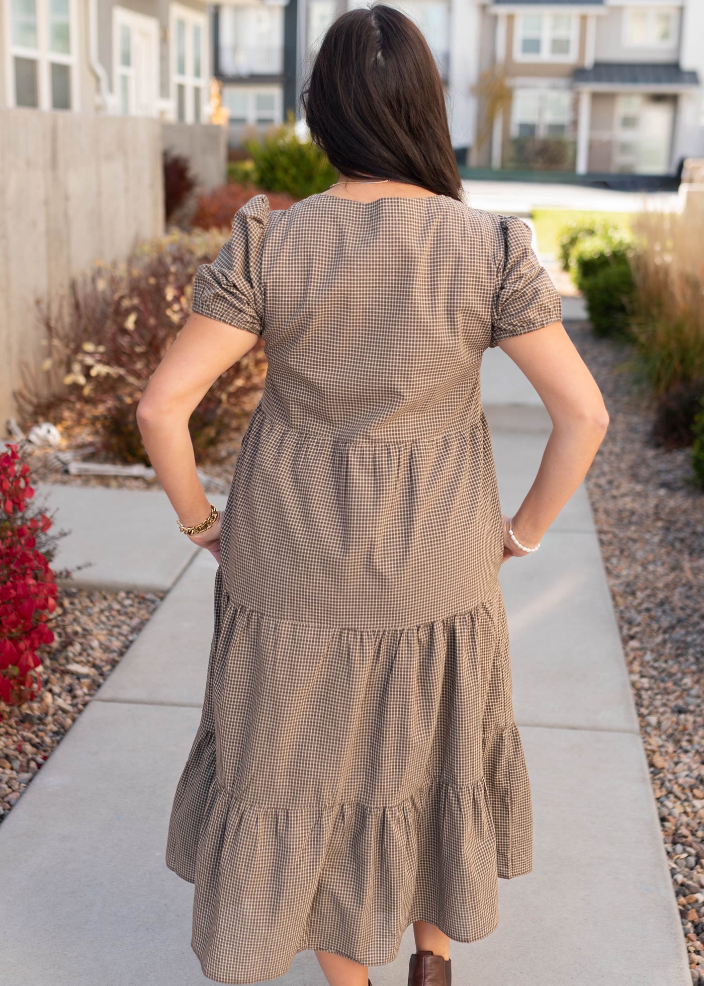 Gianna Dark Olive Gingham Dress