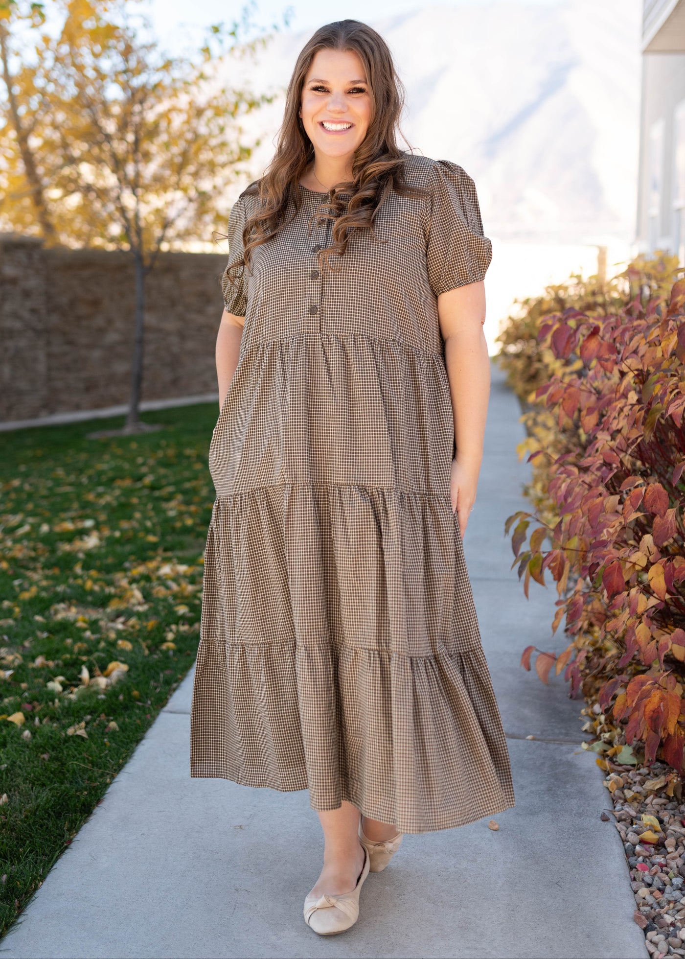Gianna Dark Olive Gingham Dress