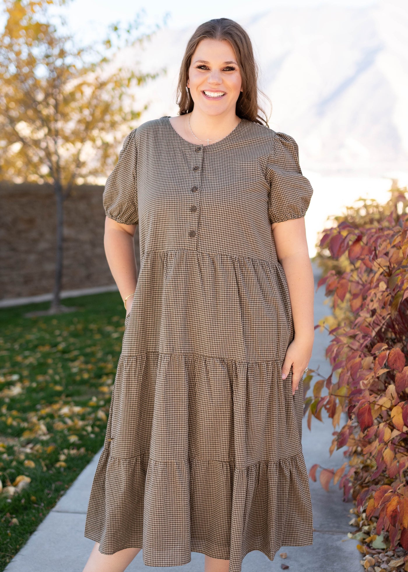 Gianna Dark Olive Gingham Dress