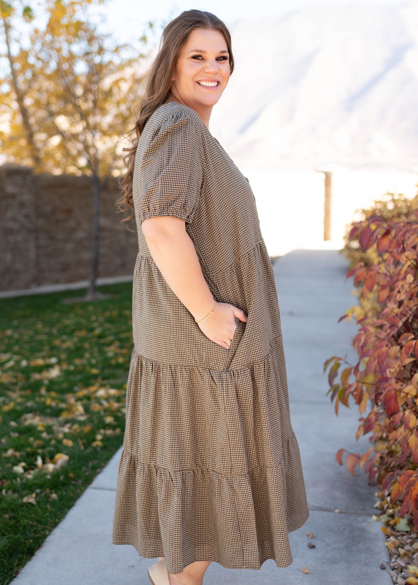 Gianna Dark Olive Gingham Dress