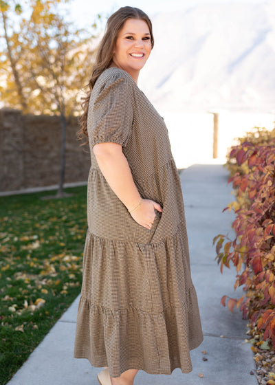 Gianna Dark Olive Gingham Dress