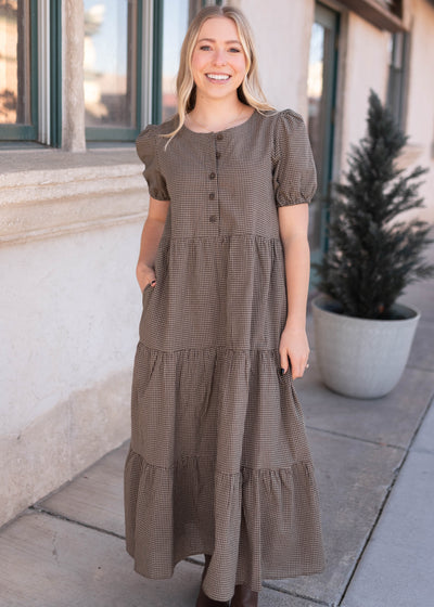Gianna Dark Olive Gingham Dress
