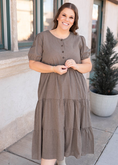 Gianna Dark Olive Gingham Dress