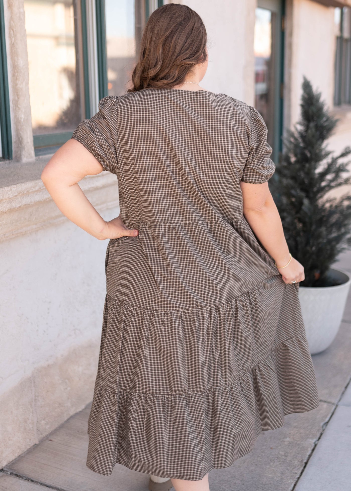 Gianna Dark Olive Gingham Dress