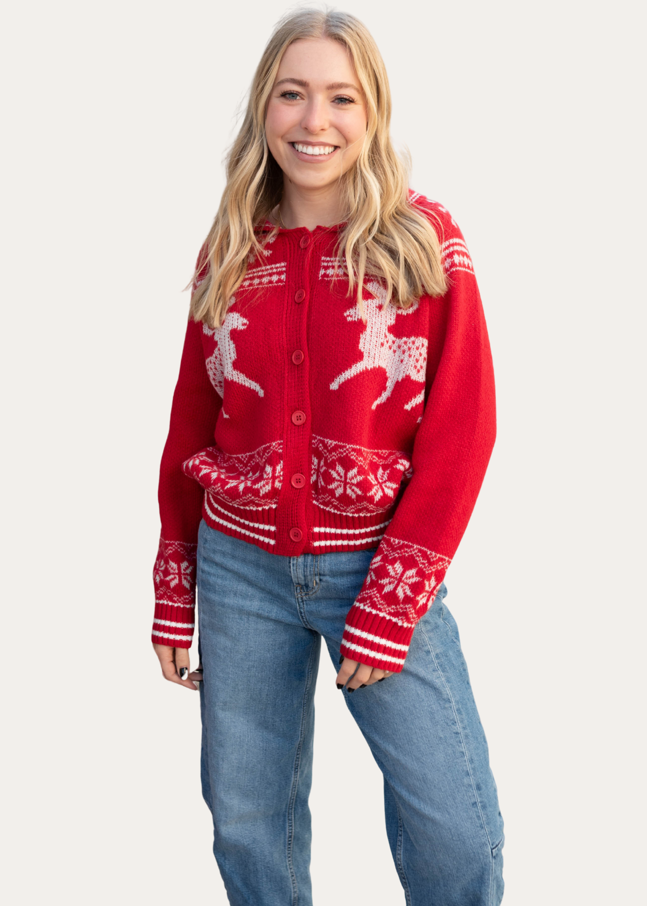 Greta Red Patterned Cardigan