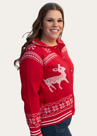 Greta Red Patterned Cardigan