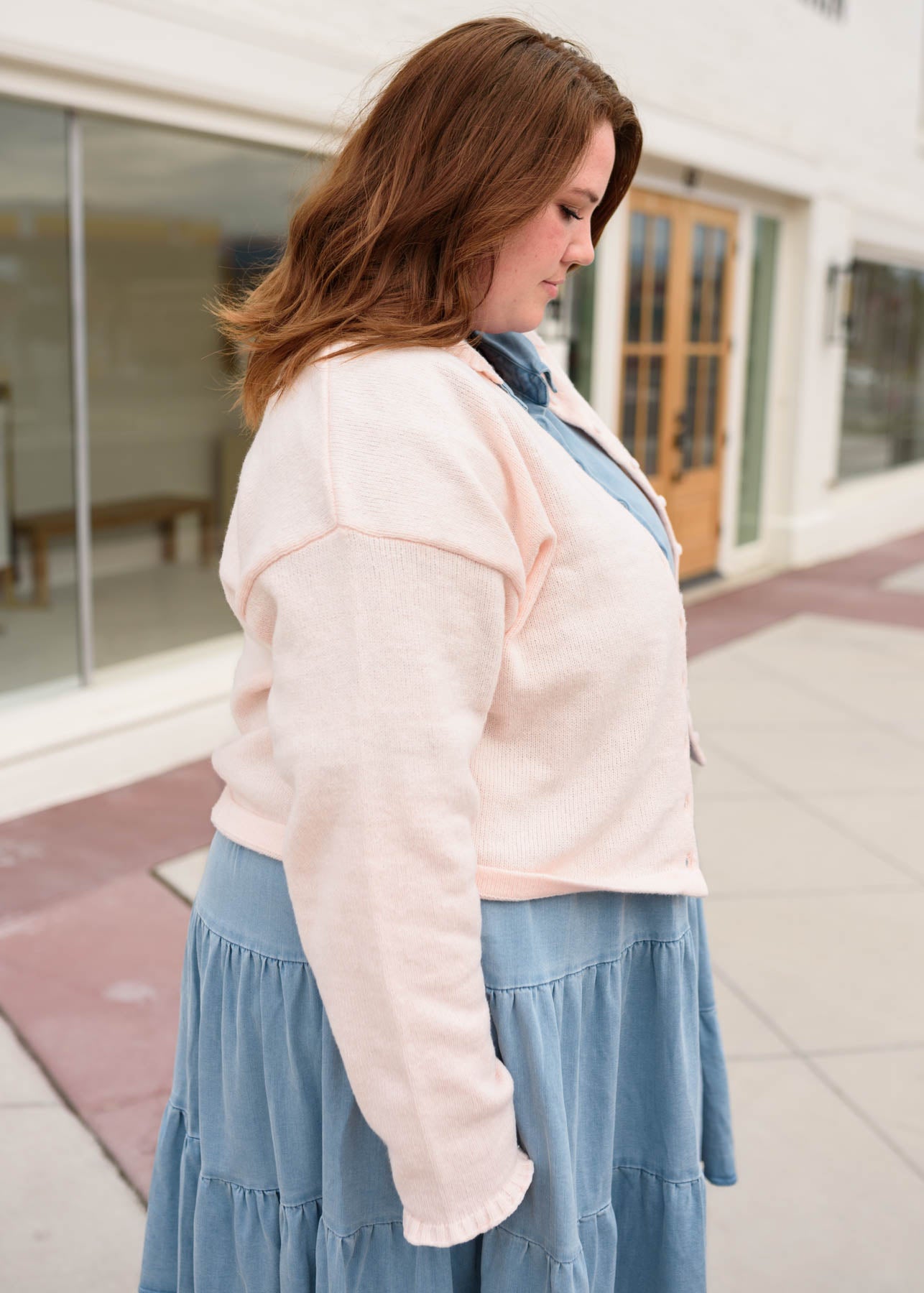 Plus size light pink cardigan