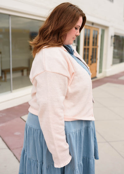 Plus size light pink cardigan