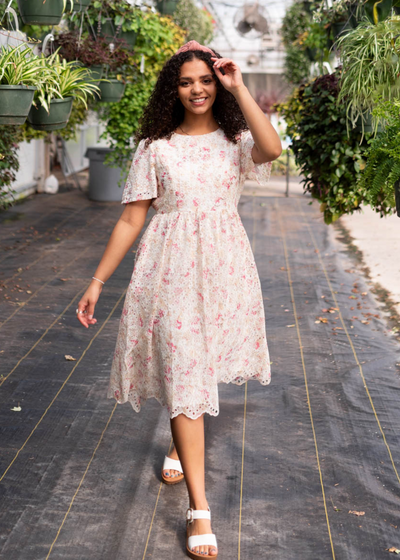 Short sleeve rose floral dress