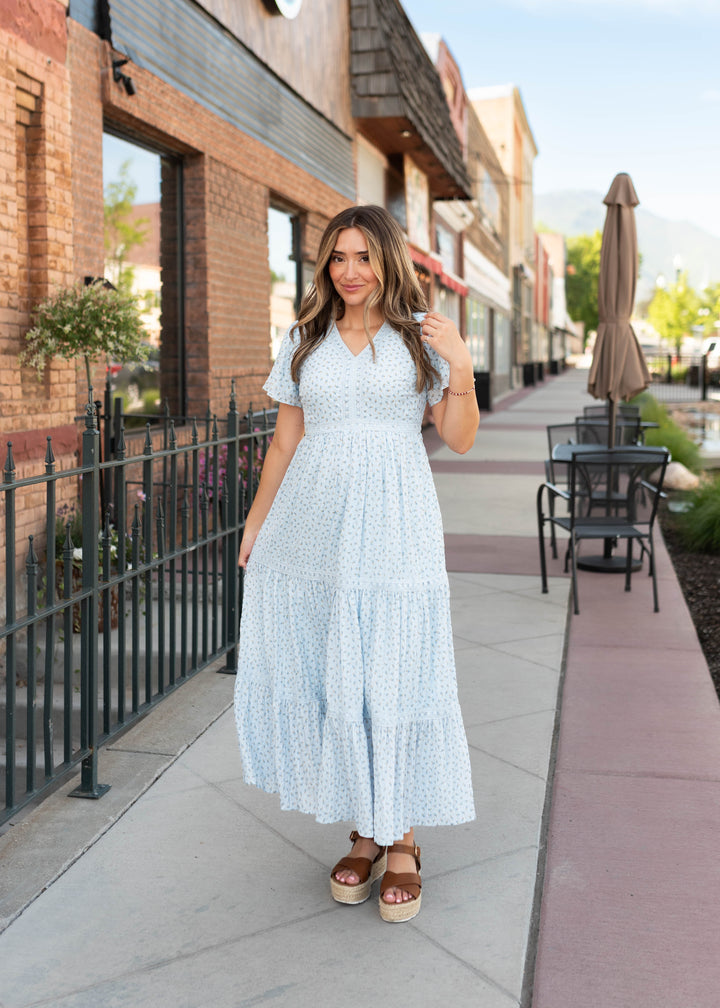 yellow and blue lace dress Lena & Lou Hadley Blue and Yellow Floral Lace Dress