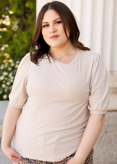 Short sleeve basic oatmeal top in plus size