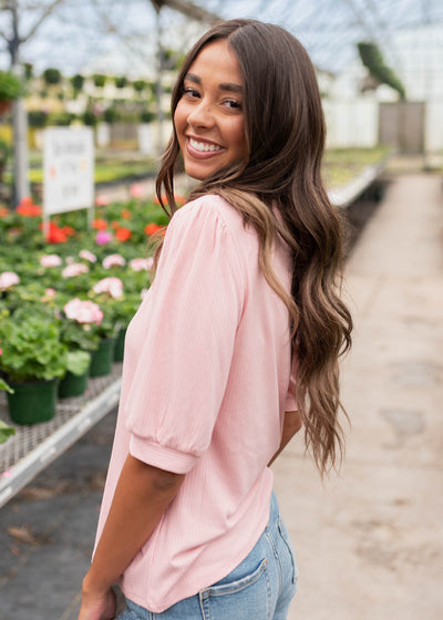 Side view of the basic pink top