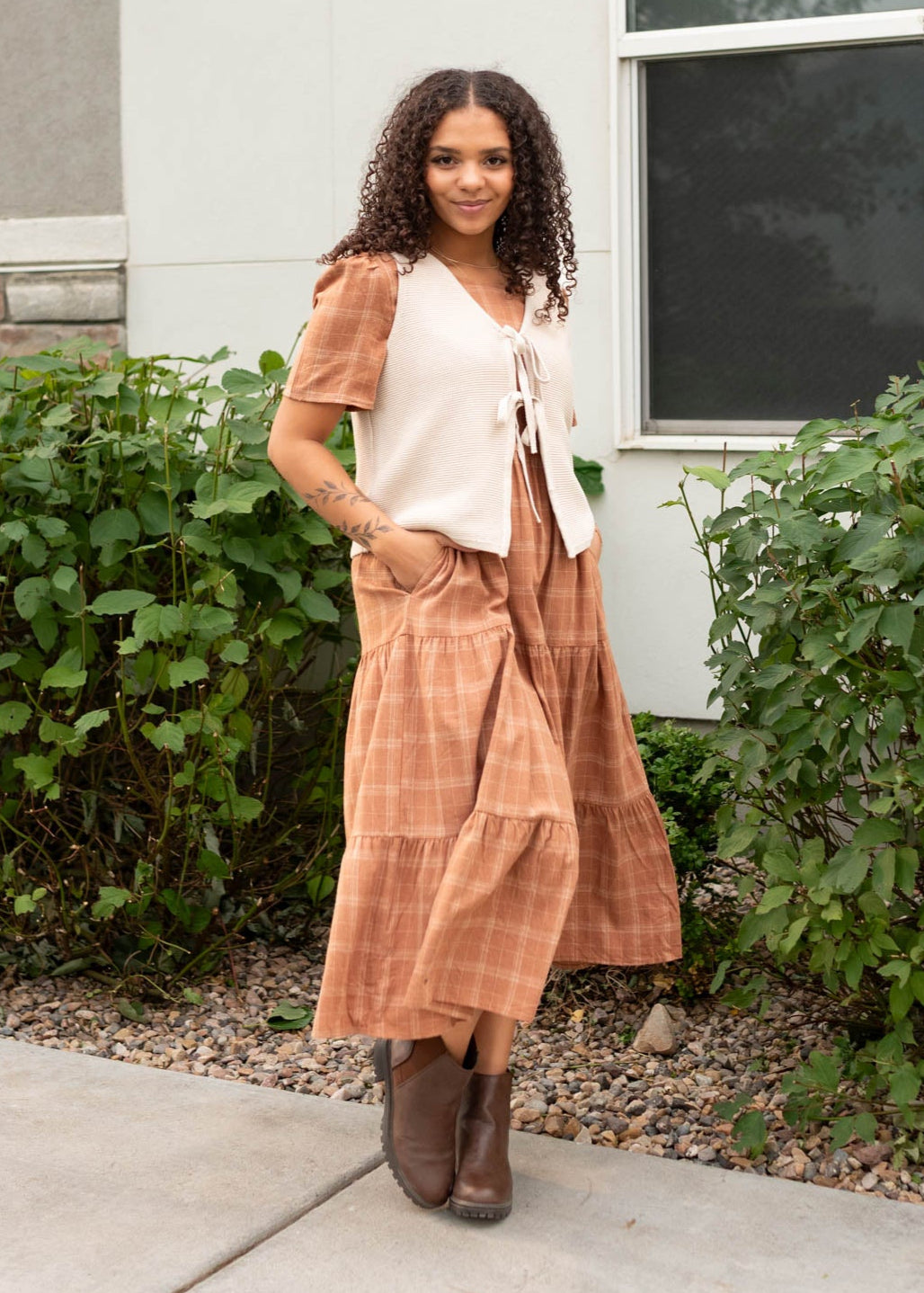 Haley Cinnamon Plaid Dress
